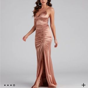 Rouge satin mermaid dress rose gold